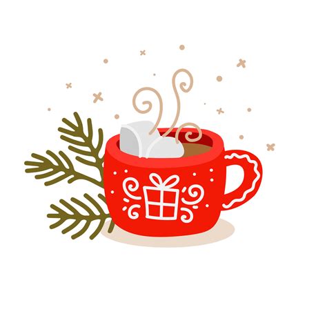 Christmas Hot Chocolate With Marshmallows In Holiday Red Cup Vector Art At Vecteezy