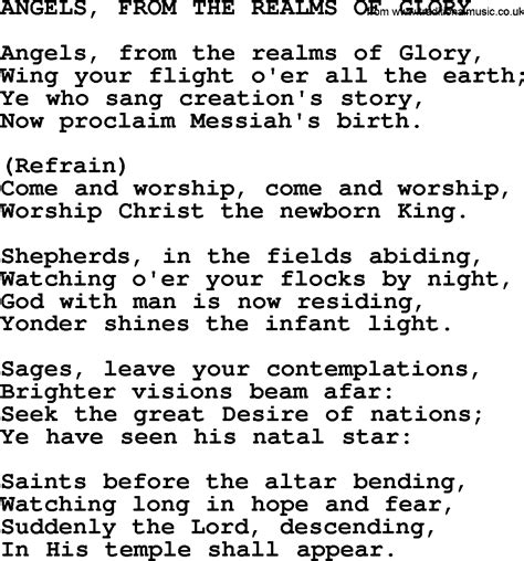 Catholic Hymns Song Angels From The Realms Of Glory Lyrics And PDF