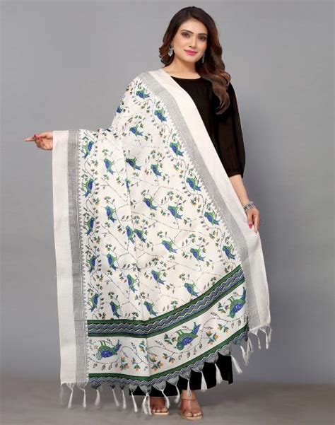 Buy Siril Women S Multicolor White Color Printed Khadi Silk Dupatta