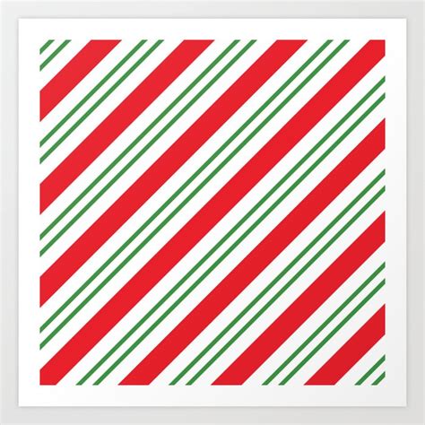 Peppermint Candy Cane Stripes Pattern (red/green/white) Art Print by ...