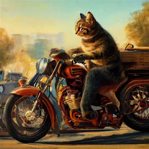 «Кот на мотоцикле подъезжает к …» — создано в Шедевруме
