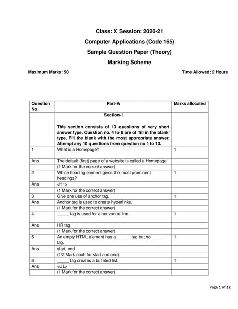 Cbse Class Marking Scheme For Computer Application