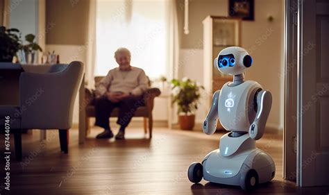 Smart Robot Helping Elderly At Home Or In Retirement Home Elderly Care