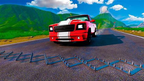 Massive Spikes Strips Pileup Vs Cars Crash Beamng Drive