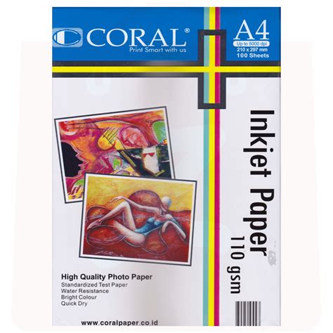 Coral Inkjet Paper Kertas Foto Doff Matte 100 Lembar A4 110 Gsm