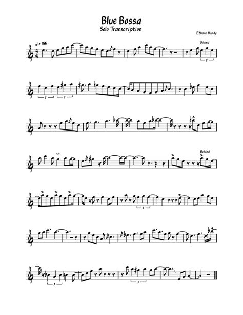 Blue Bossa Solo Transcription Sheet Music For Saxophone Alto Solo