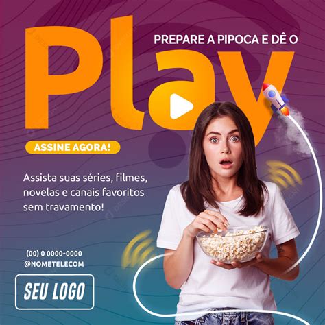 Internet Prepare a Pipoca e dê o Play Social Media PSD Editável