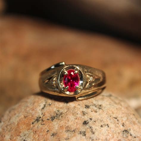 Mens Gold And Ruby Ring Vintage Created Ruby Bold Mens Ring Rings