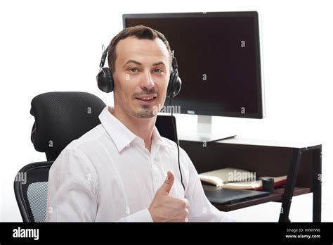 Professional Young Man With Headset In Office Background Call Center