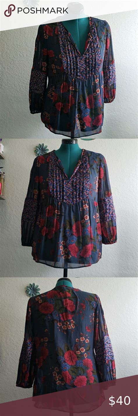 DANIEL RAINN Peasant Blouse Blue And Red M Peasant Blouse