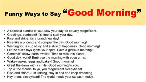 Unique Cute Sarcastic Funny Ways To Say Good Morning Good