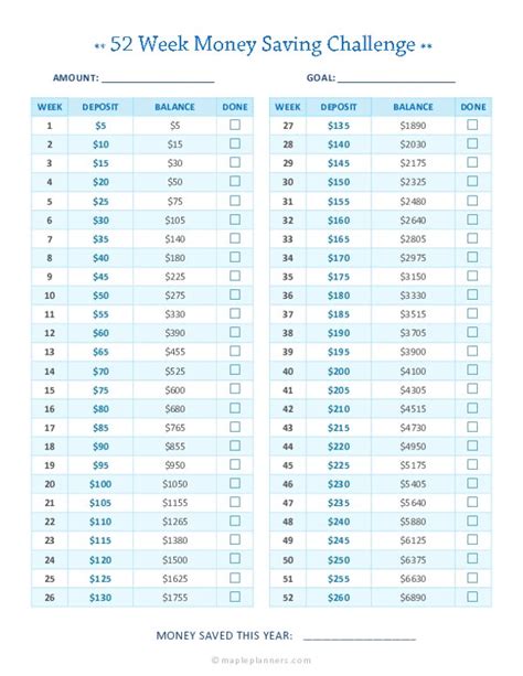 Printable Week Savings Challenge Prntbl Concejomunicipaldechinu Gov Co