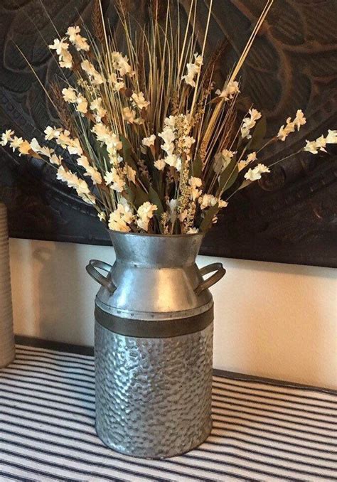 Galvanized Metal Milk Can Tabletop Farmhouse Decor Shabby Chic Vase