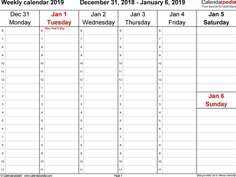 Weekly Calendars 2019 For Excel 12 Free Printable Templates