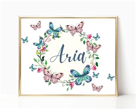 Personalized Butterfly Wreath Name Aria Name Cursive Name Nursery