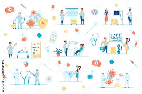 Coronavirus Pandemic Bundle Of Flat Scenes Virus Research Vaccine