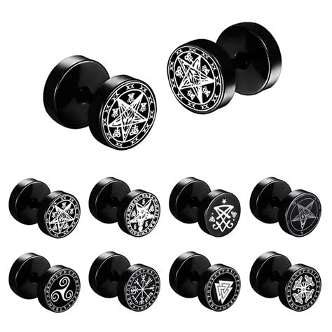 1 par de moda viking odin preto aço inoxidável brinco barbell orelha