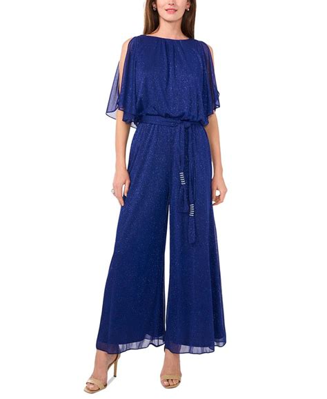 Msk Womens Glitter Chiffon Blouson Wide Leg Jumpsuit Macys