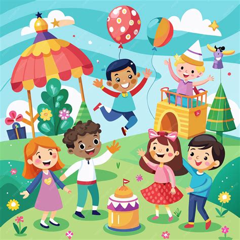 Premium Vector | A cartoon illustration of children playing in a park ...