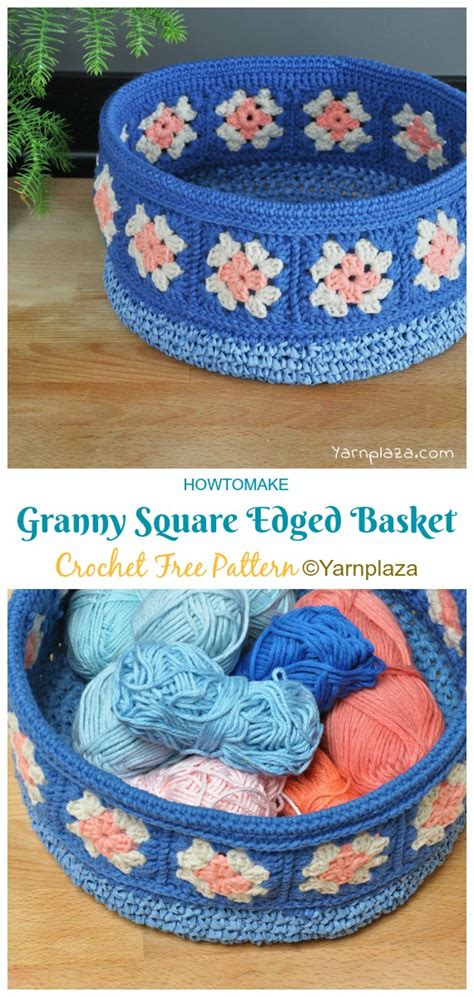 Granny Square Edged Basket Crochet Free Patterns Crochet Knitting