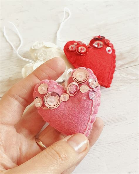 Heart Ornament Felt Ornaments With Sequins Valentine S Etsy