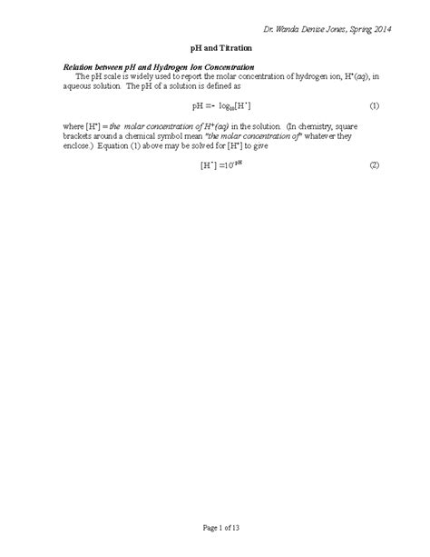 P H, Titrations - worksheets for general chemistry class. - pH and ...