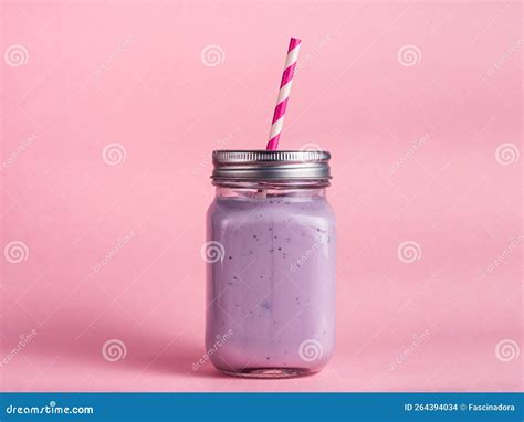 Blueberry Smoothie In Mason Jar Glass On Pink Stock Photo Image Of