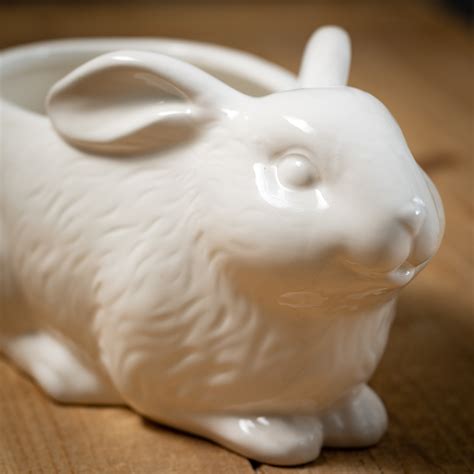 Sullivans Glazed White Decorative Bunny Planter 5h White