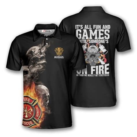 Firefighter Funny Skull Fire Flame Custom Firefighter Shirts For Men