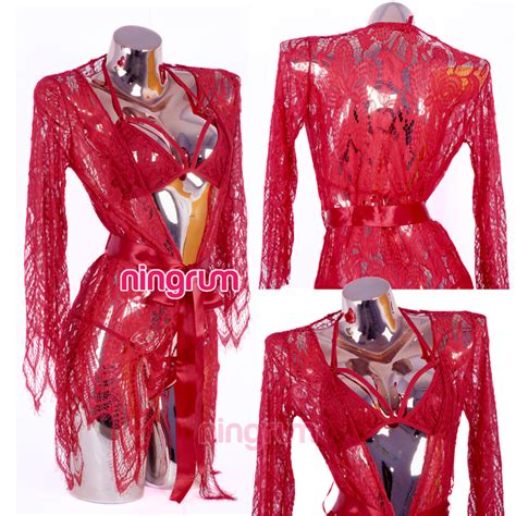 Jual Ningrum Kimono Lingerie Set Include Bra Dan CD Renda Transparan