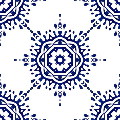 Azulejos portugueses lindo azul e branco sem costura padrão flor