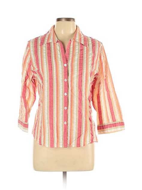 Talbots Women Pink Long Sleeve Button Down Shirt L EBay