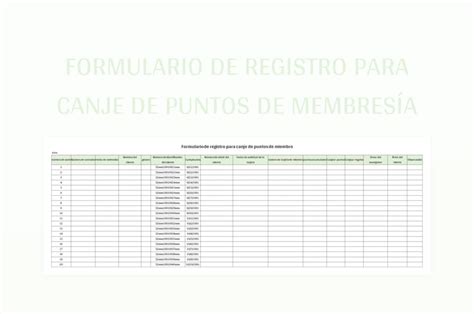 Plantilla De Excel Formulario De Registro Para Canje De Puntos De