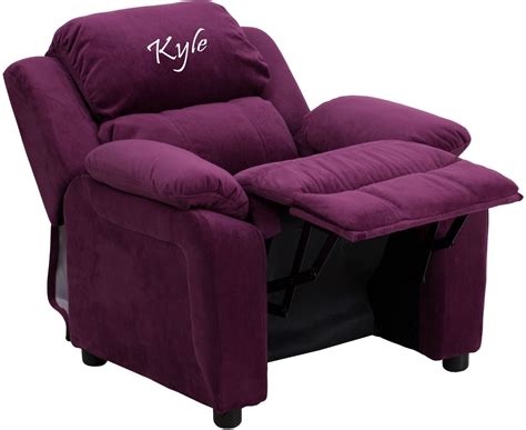 Personalized Deluxe Padded Purple Microfiber Kids Recliner with ...