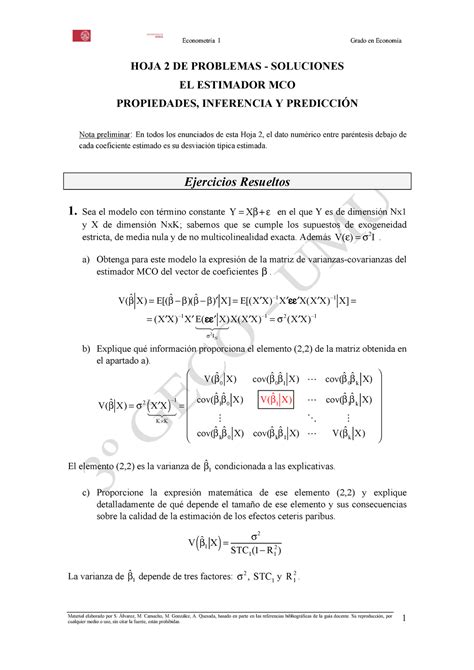 Hoja problemas 2 Soluciones ECO Econometría I Grado en Economía HOJA