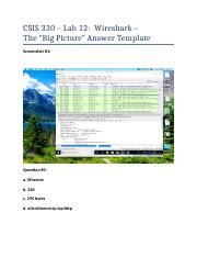 CO Brien Lab12B Docx CSIS 330 Lab 12 Wireshark The Big Picture