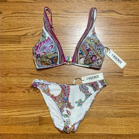 L AGENCE Swim Lagence Swimsuit Fuchsia Bright Paisley Bikini Set