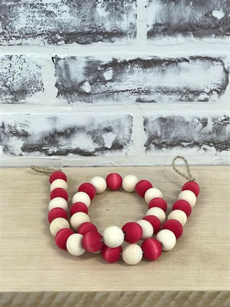 Wooden Bead Garland Red And White Christmas Beads Various Etsy