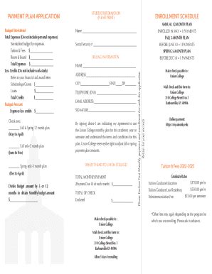 Fillable Online Payment Plan Application Enrollment Schedule Fax Email