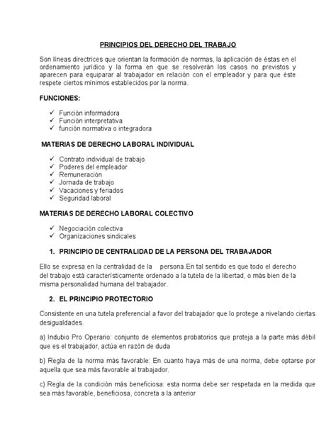 Resumen Principios Derecho De Trabajo Pdf Derecho Laboral Legislación