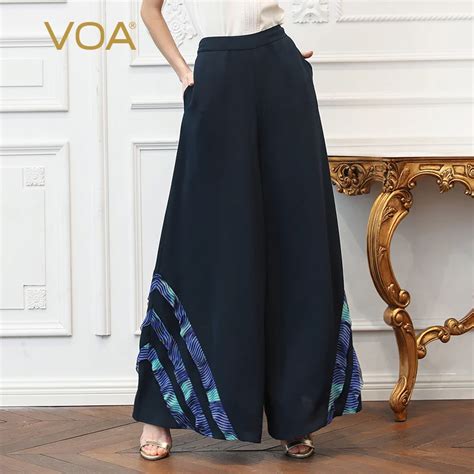 Voa Heavy Silk Office Wide Leg Pants Women Plus Size 5xl Loose Long Trouser Brief Basic Mid