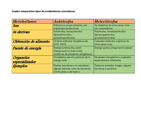 Cuadro Comparativo Metabolismo Micobiano Cuadro Comparativo Tipos De