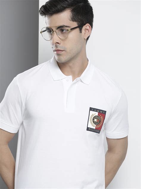 Buy Tommy Hilfiger Men White Logo Embroidered Polo Collar Organic