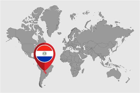 Pin Kaart Met Paraguay Vlag Op Wereldkaart Vector Illustratie Premium