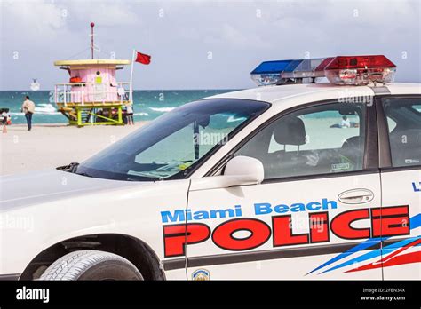 Miami Beach Florida Atlantic Ocean Shore Law Enforcement Police Car