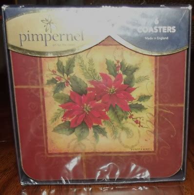 Set Pimpernel Coasters Noel Poinsettia Sealed In Box Burgundy Border