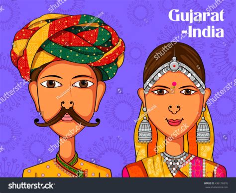 Vector Design Gujarati Couple Traditional Costume Stock Vector Royalty