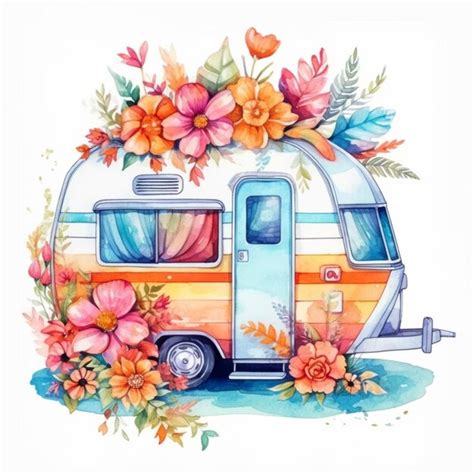 Premium Ai Image A Watercolor Painting Of A Vintage Camper With