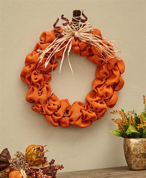 Fall Harvest Burlap Pumpkin Wreath With Raffia Bow 16 W X 3 D X 18 H