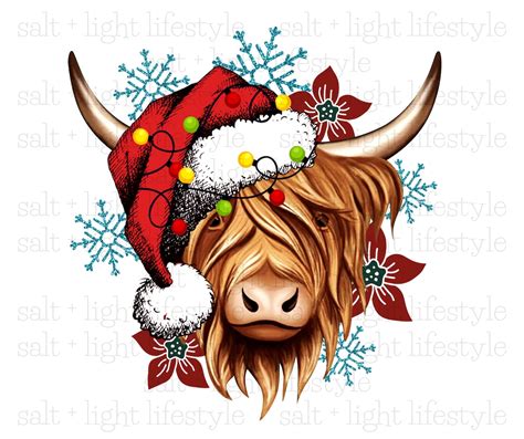 Highland Cow Country Christmas Png Christmas Png Holiday Png Svg